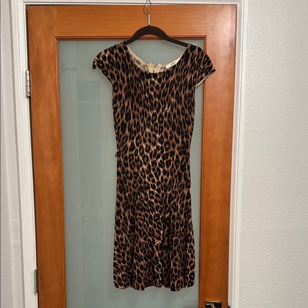 Oasis Black and Brown Sheath Mini Dress with Cap Sleeves